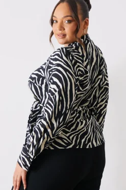 In The Style Zebra Print Wrap Front Shirt Black
