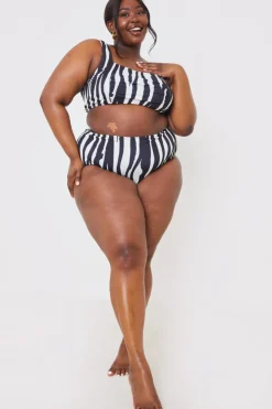 Discount In the Style Zebra Ruched Front Square Neck Bikini Top White