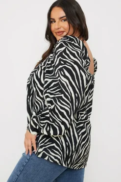 New In the Style Zebra Woven Balloon Sleeve Blouse Black