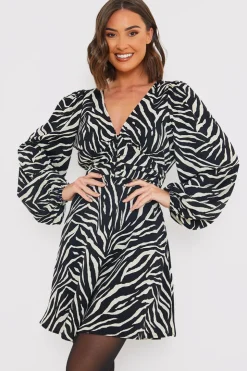 Outlet In the Style Zebra Woven Mini Dress Black