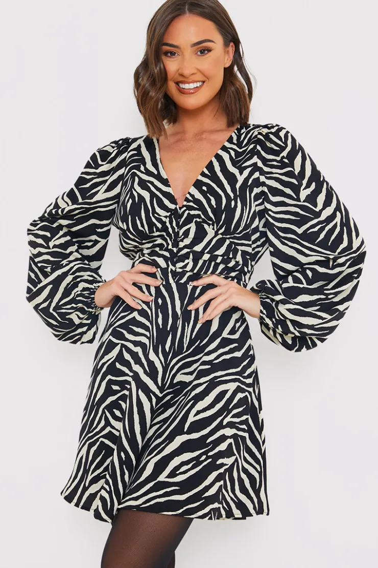 Outlet In the Style Zebra Woven Mini Dress Black