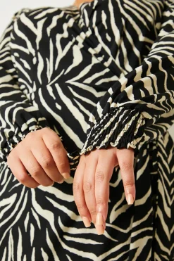 In the Style Zebra Woven Printed Wrap Midi Dress Black