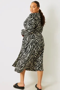 In the Style Zebra Woven Printed Wrap Midi Dress Black